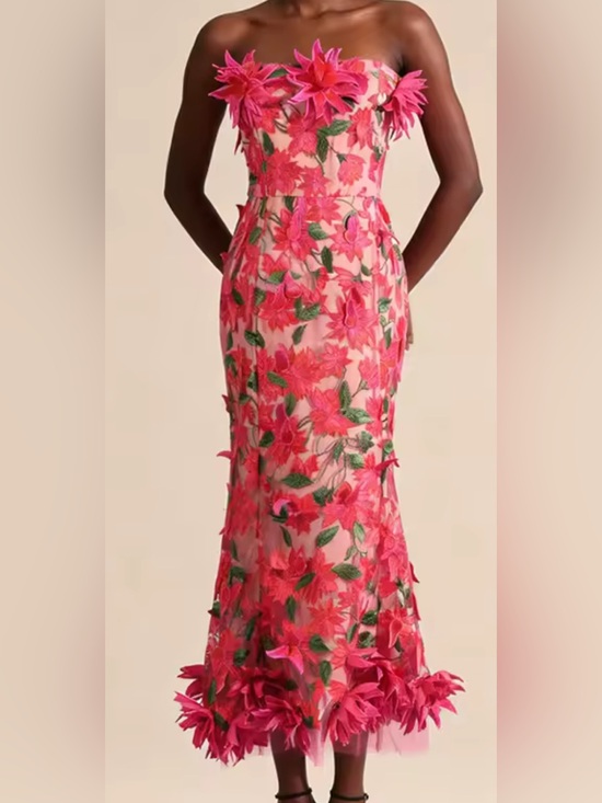Dresses & Skirts - NEE $398 Peony Garden Dress Pink Floral Appliqué Dress